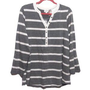 NWT Avenue striped Pullover Top T Shirt Sz 14/16 soft Stretchy Gray White Silver